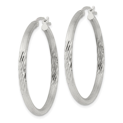 Sterling Silver 2.5mm Polished/satin D/c Hoop Earrings