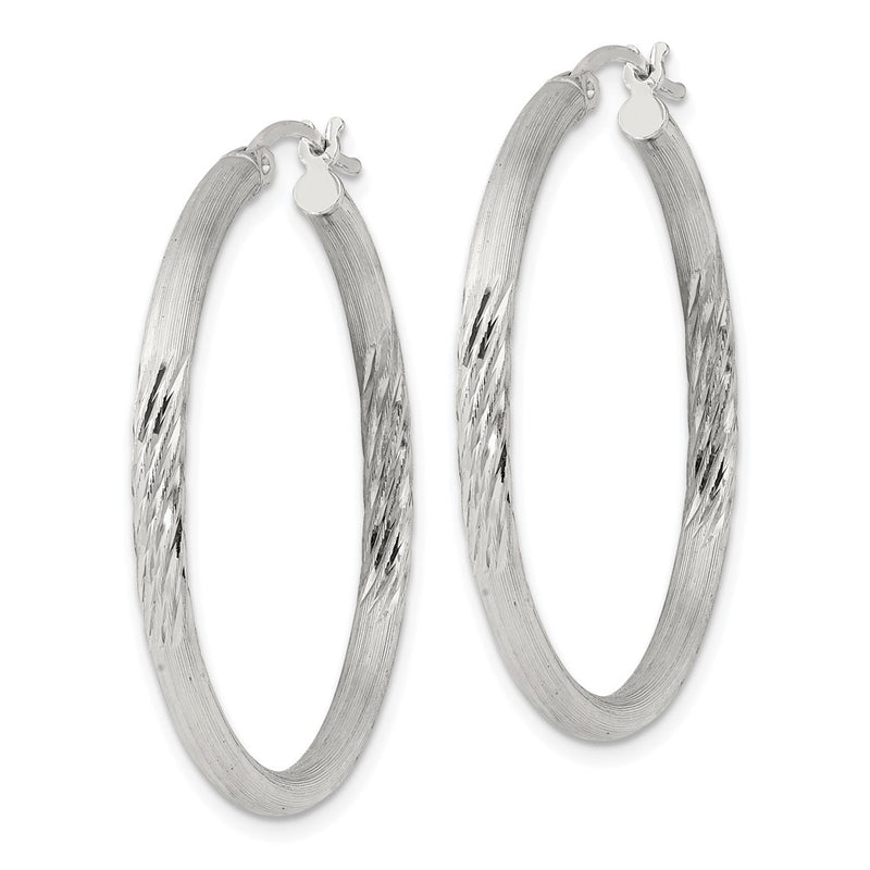 Sterling Silver 2.5mm Polished/satin D/c Hoop Earrings