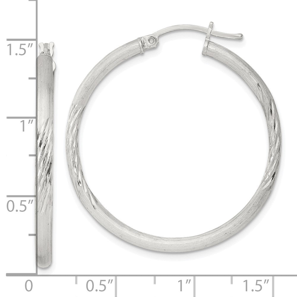 Sterling Silver 2.5mm Polished/satin D/c Hoop Earrings