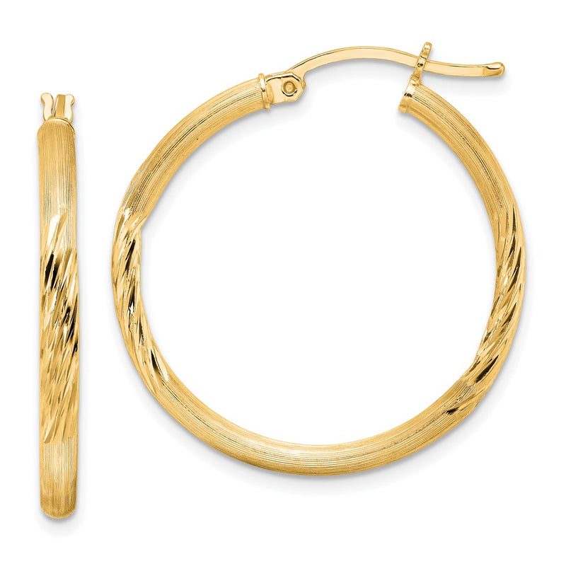 Sterling Silver Flash Gold-Plated 2.5mm Polished/satin D/c Hoop Earrings