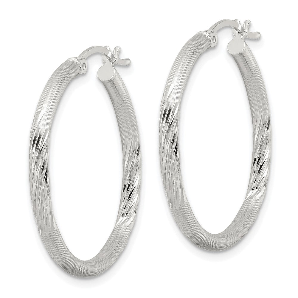 Sterling Silver 2.5mm Polished/satin D/c Hoop Earrings