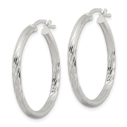 Sterling Silver 2.5mm Polished/satin D/c Hoop Earrings