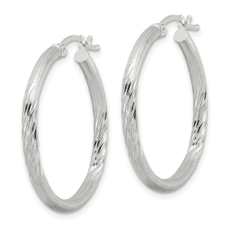 Sterling Silver 2.5mm Polished/satin D/c Hoop Earrings