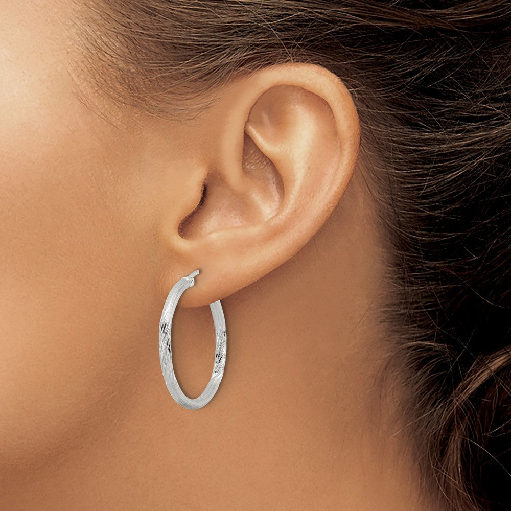 Sterling Silver 2.5mm Polished/satin D/c Hoop Earrings
