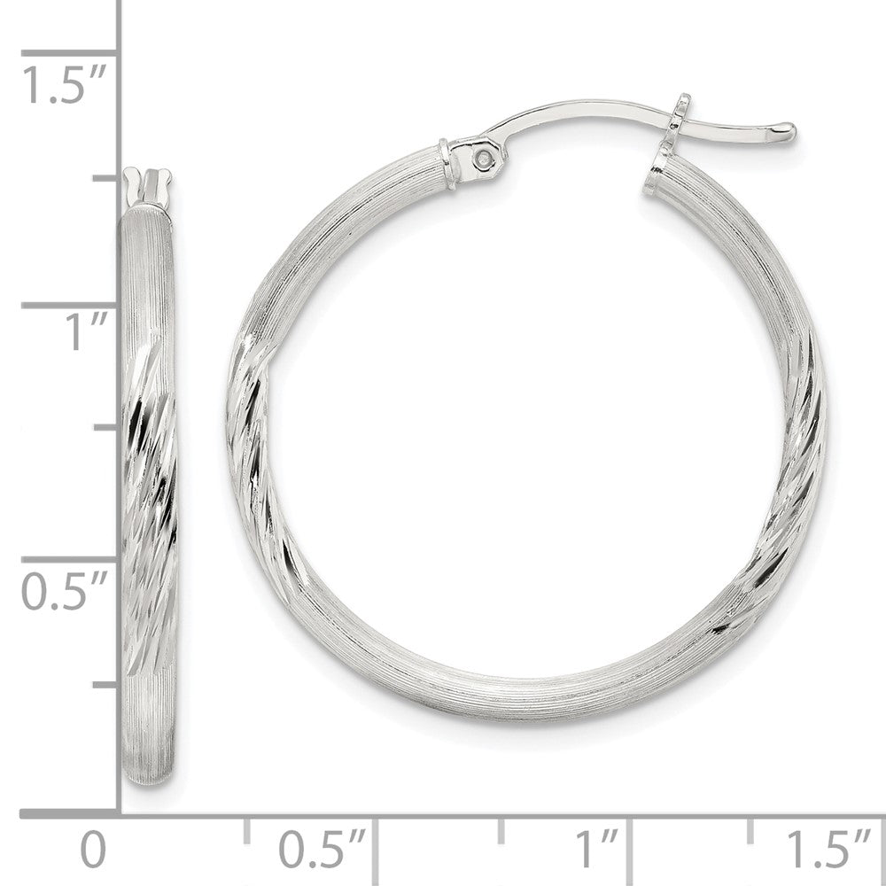 Sterling Silver 2.5mm Polished/satin D/c Hoop Earrings