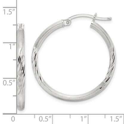 Sterling Silver 2.5mm Polished/satin D/c Hoop Earrings