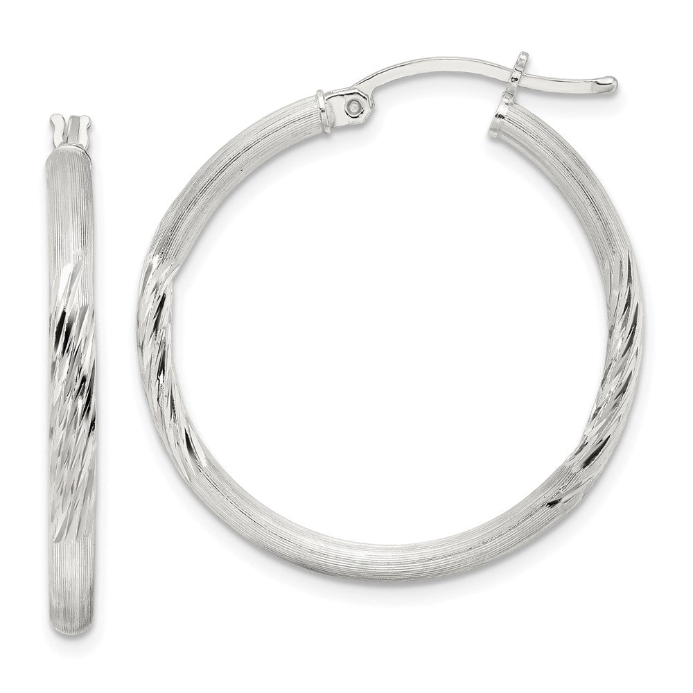 Sterling Silver 2.5mm Polished/satin D/c Hoop Earrings