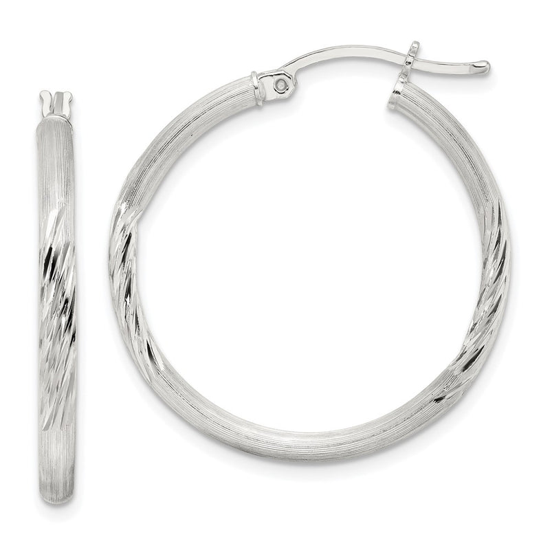 Sterling Silver 2.5mm Polished/satin D/c Hoop Earrings