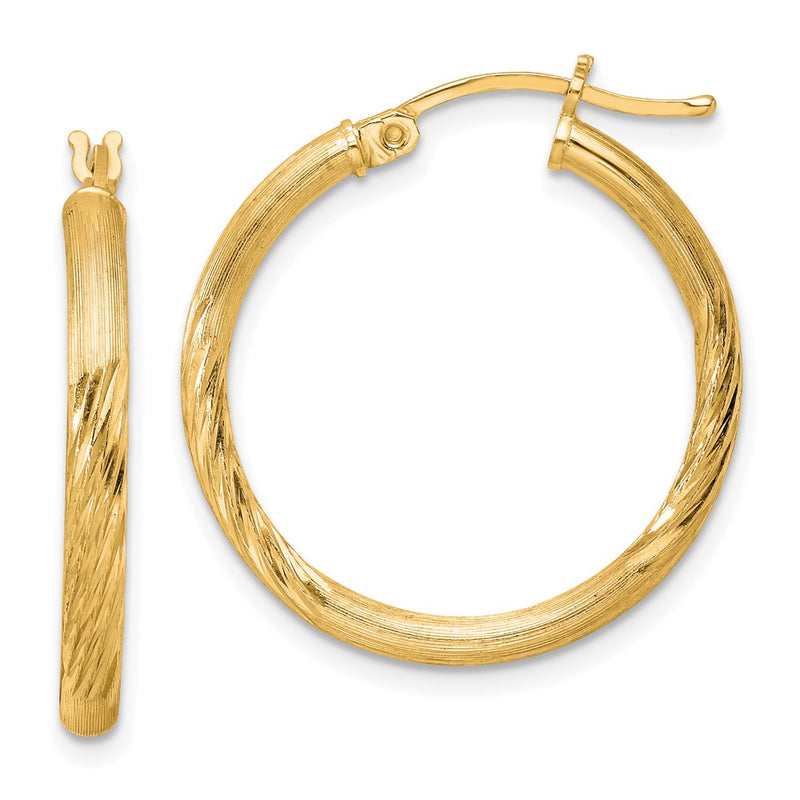 Sterling Silver Flash Gold-Plated 2.5mm Polished/satin D/c Hoop Earrings