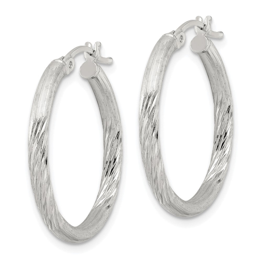 Sterling Silver 2.5mm Polished/satin D/c Hoop Earrings