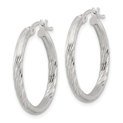 Sterling Silver 2.5mm Polished/satin D/c Hoop Earrings