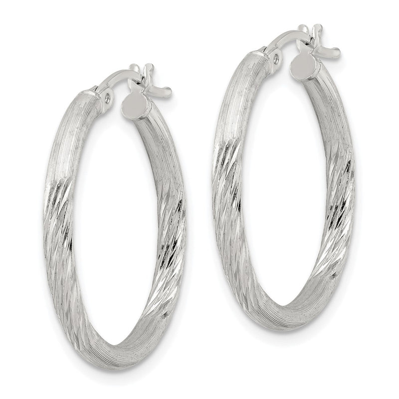 Sterling Silver 2.5mm Polished/satin D/c Hoop Earrings