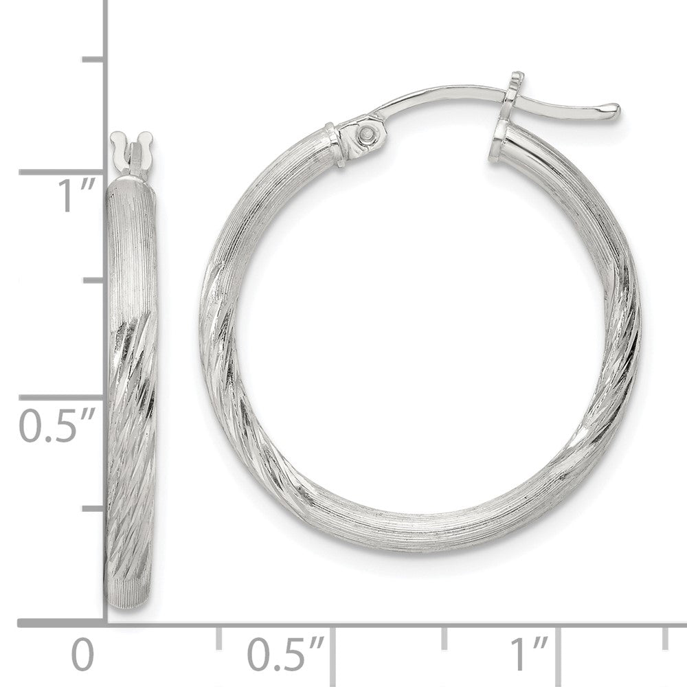 Sterling Silver 2.5mm Polished/satin D/c Hoop Earrings