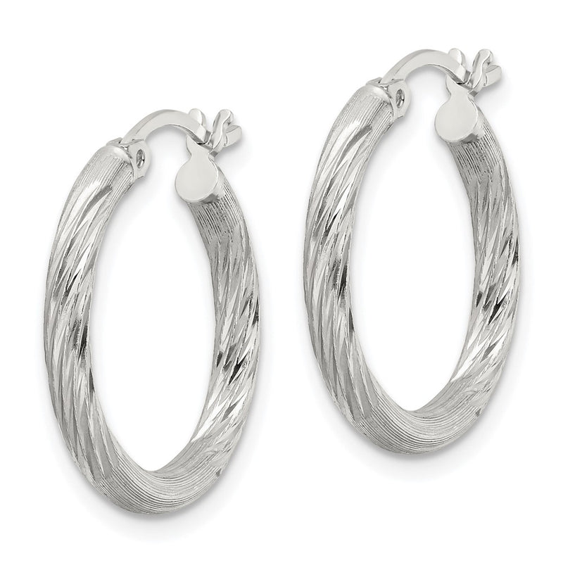 Sterling Silver 2.5mm Polished/satin D/c Hoop Earrings