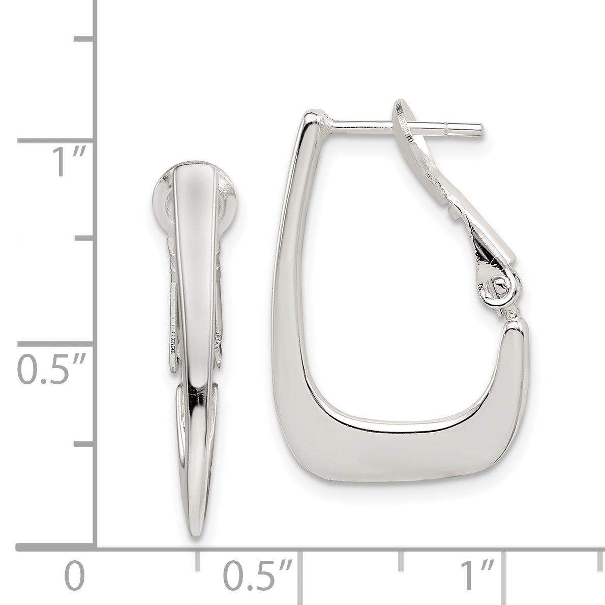 Sterling Silver Rhodium-Plated Tapered Omega Back Hoop Earrings