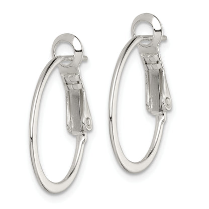 Sterling Silver Rhodium-Plated 1.5mm Oval Omega Back Hoop Earrings