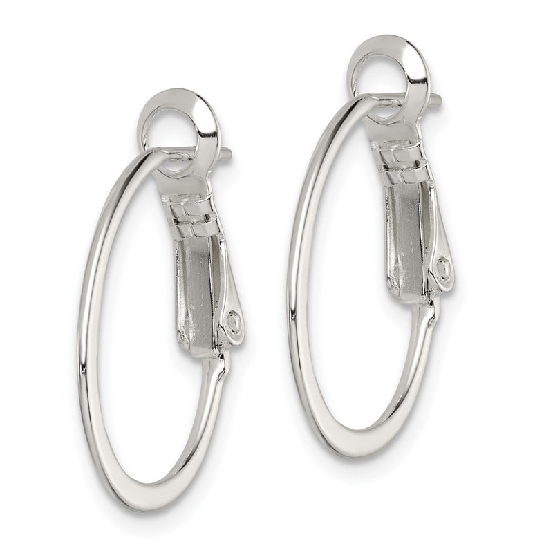 Sterling Silver Rhodium-Plated 1.5mm Oval Omega Back Hoop Earrings