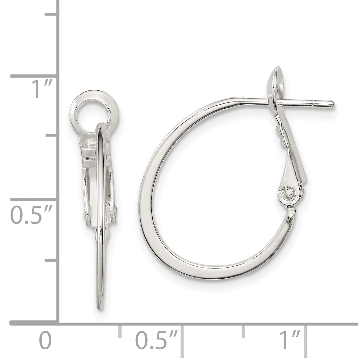 Sterling Silver Rhodium-Plated 1.5mm Oval Omega Back Hoop Earrings