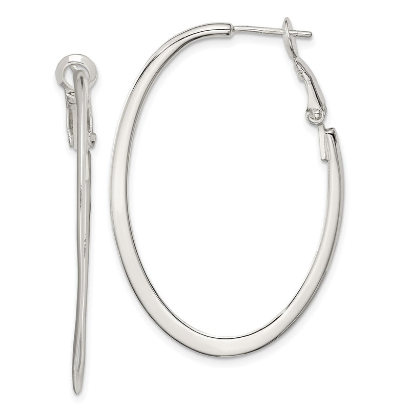 Sterling Silver Rhodium-Plated 1.5mm Oval Omega Back Hoop Earrings