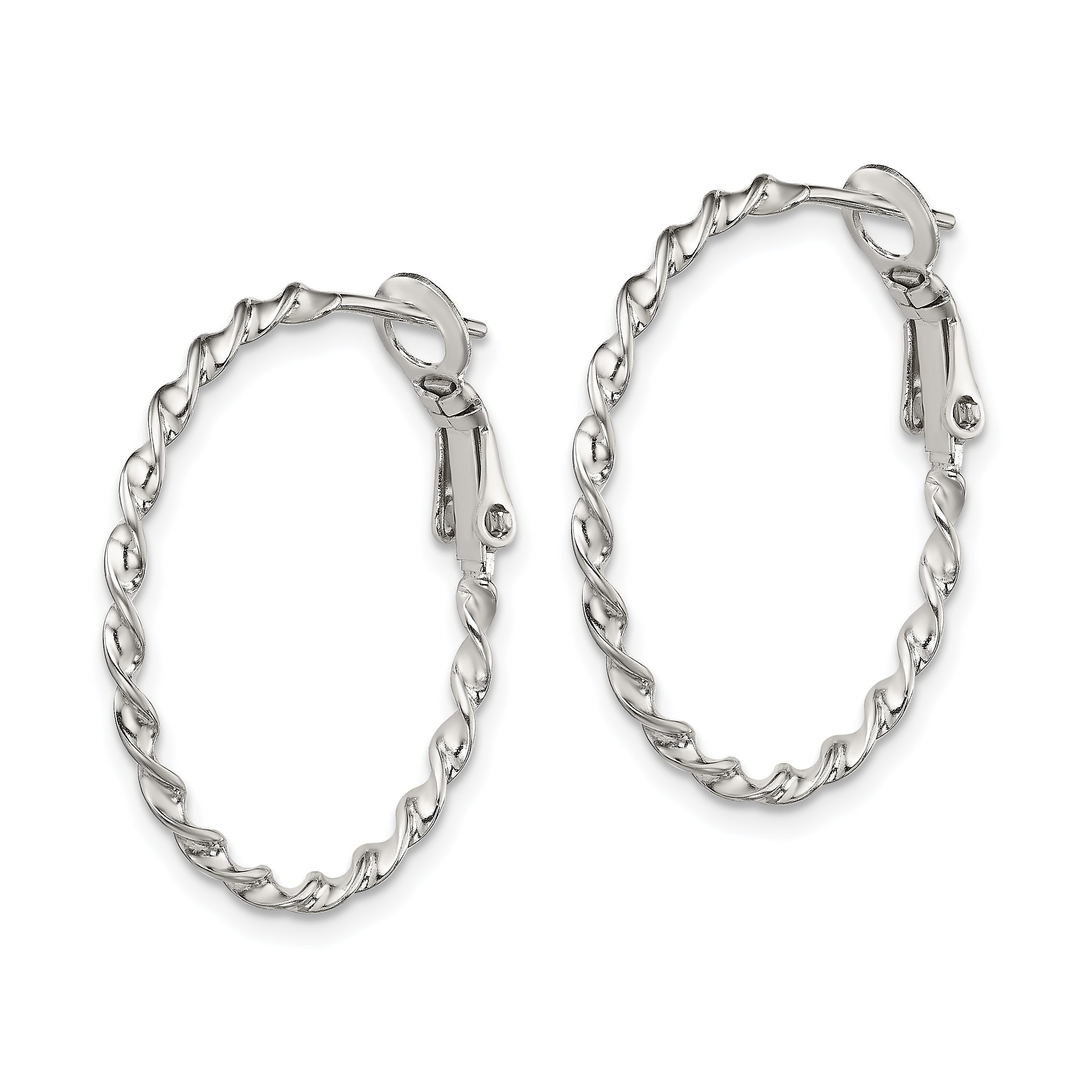 Sterling Silver Rhodium-Plated Twisted Omega Back Hoop Earrings