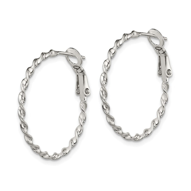Sterling Silver Rhodium-Plated Twisted Omega Back Hoop Earrings
