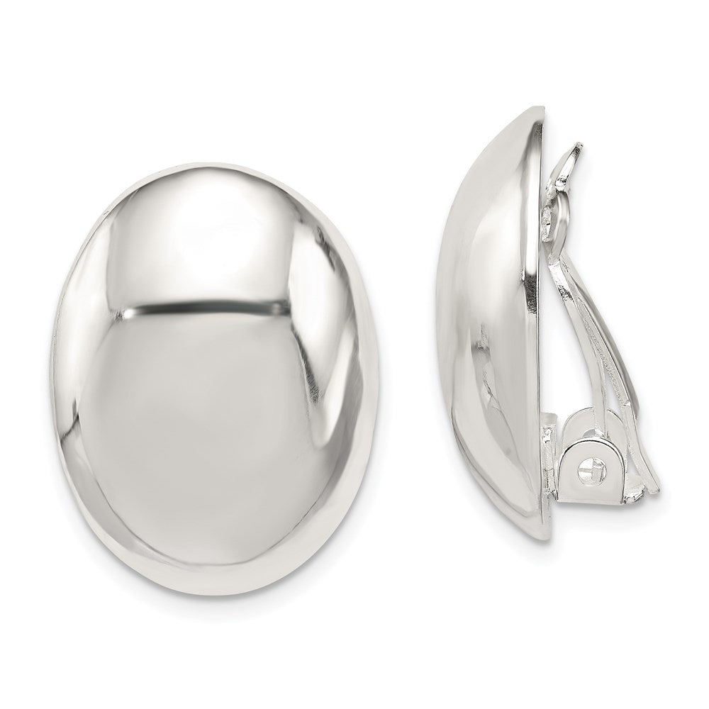 Sterling Silver Polished Non-Pierced 22X15mm Oval Button Earrings