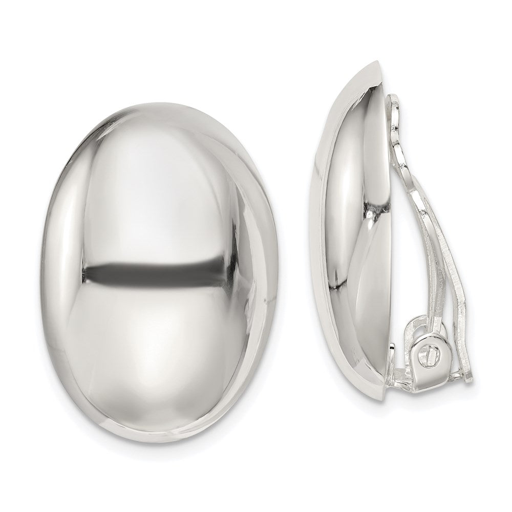 Sterling Silver Polished Non-Pierced 25X18mm Oval Button Earrings