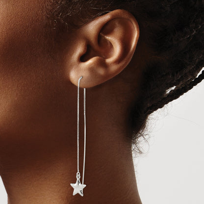 Sterling Silver Polished Star Threader Earrings