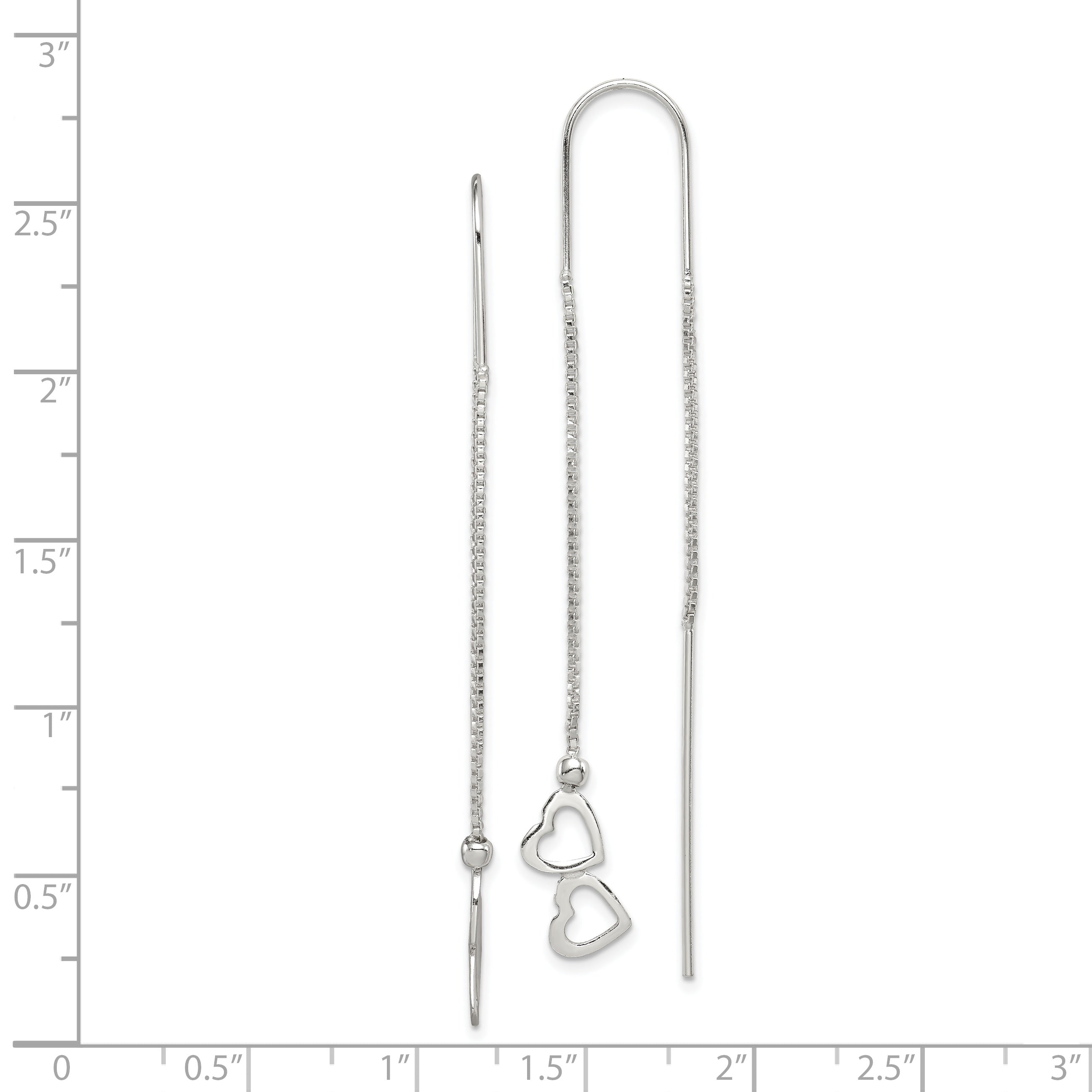 Sterling Silver Polished Double Heart Threader Earrings