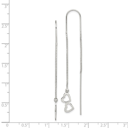 Sterling Silver Polished Double Heart Threader Earrings