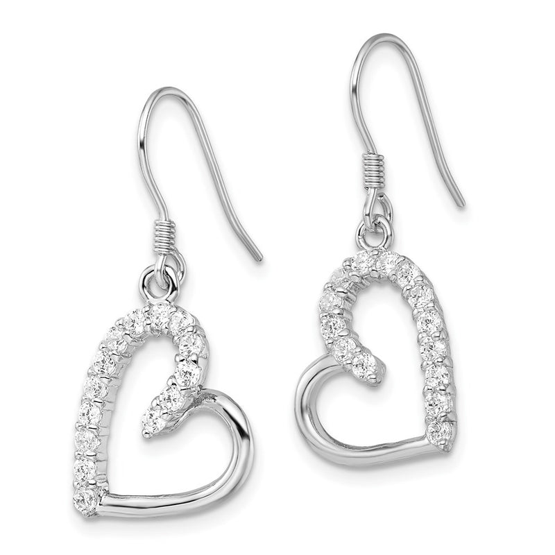Sterling Silver Rhodium-Plated Cz Heart Earrings