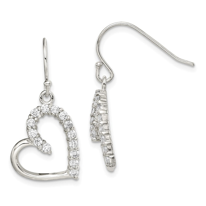 Sterling Silver Rhodium-Plated Cz Heart Earrings