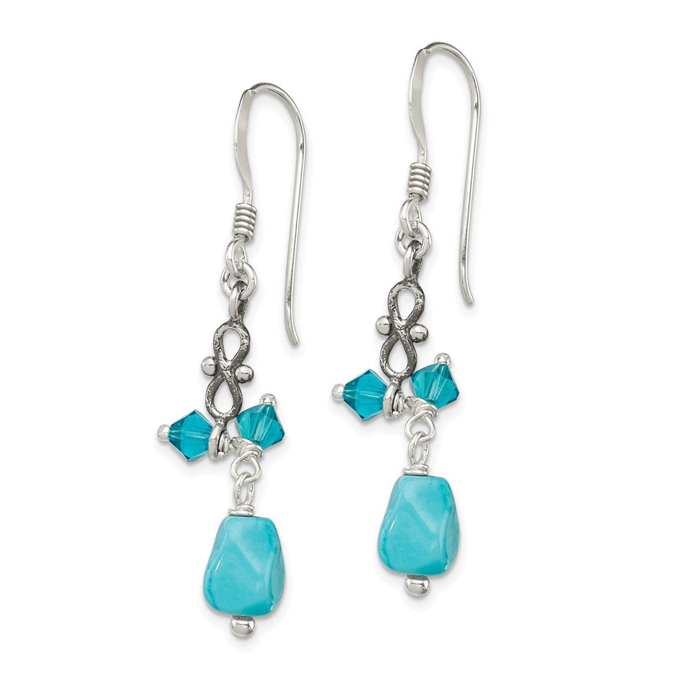 Sterling Silver Turquoise And Blue Crystal Antiqued Earrings