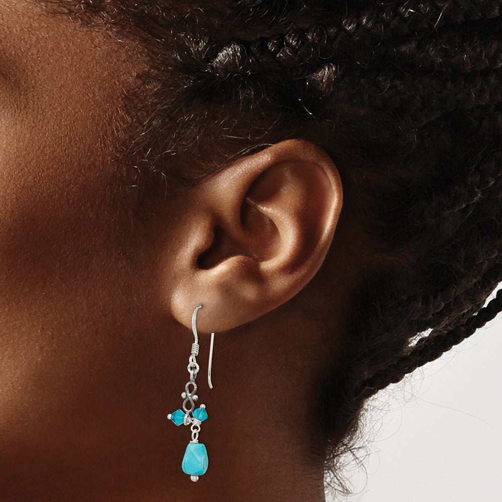 Sterling Silver Turquoise And Blue Crystal Antiqued Earrings