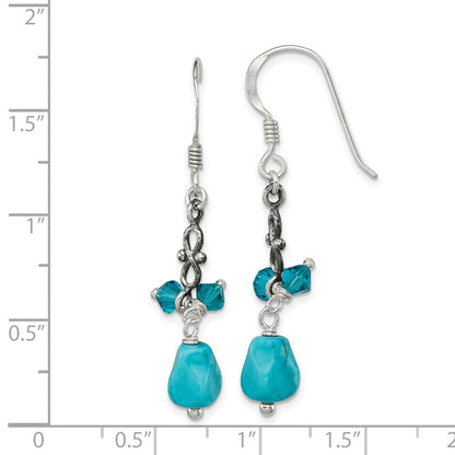 Sterling Silver Turquoise And Blue Crystal Antiqued Earrings