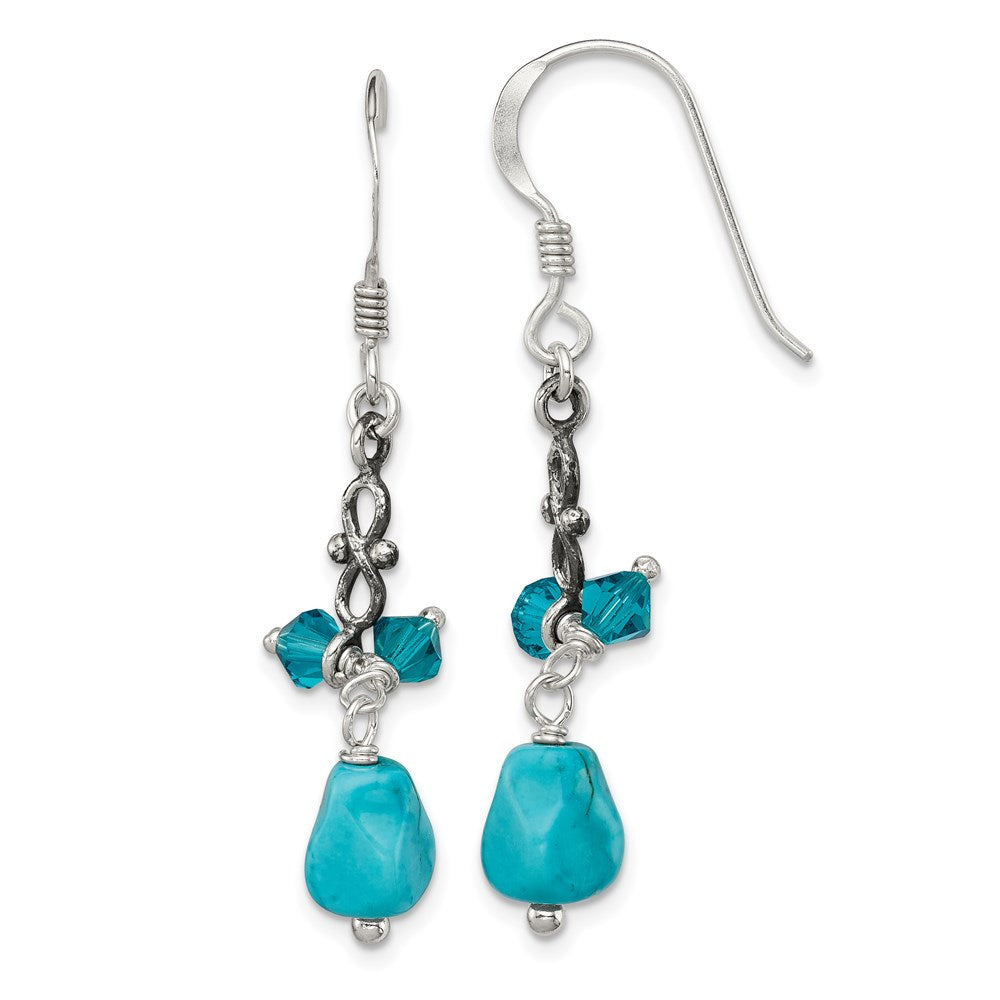 Sterling Silver Turquoise And Blue Crystal Antiqued Earrings