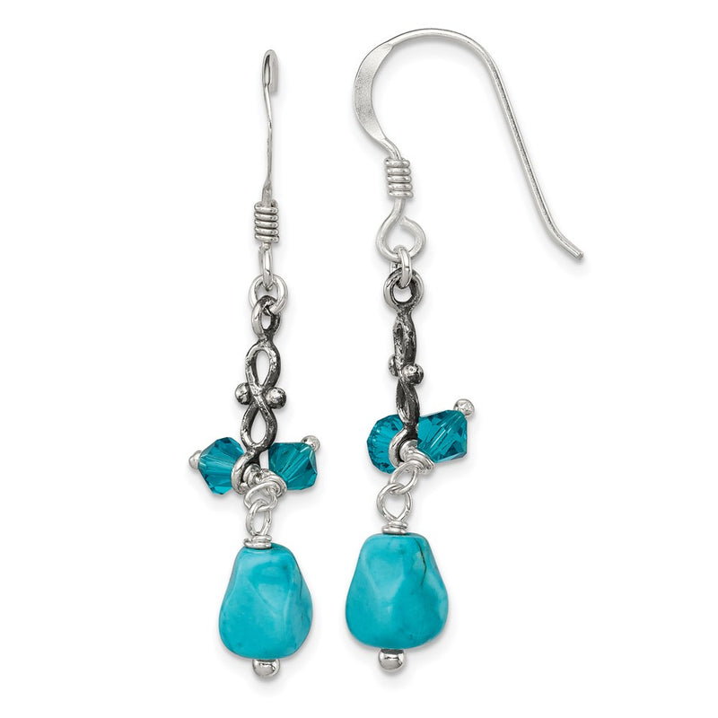 Sterling Silver Turquoise And Blue Crystal Antiqued Earrings