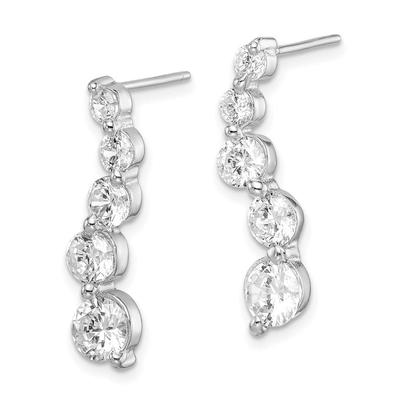 Sterling Silver Rhodium-Plated Polished Cz Journey Post Earrings