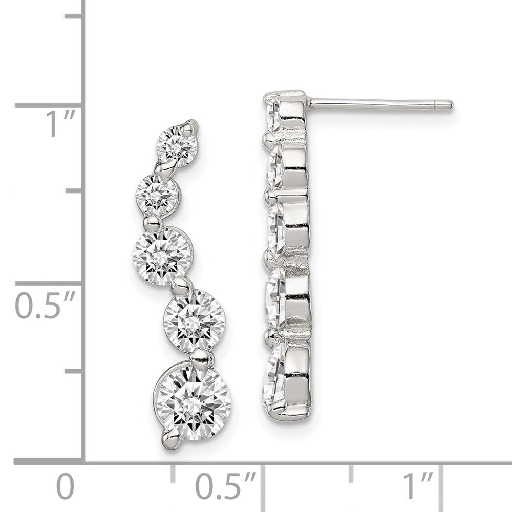 Sterling Silver Rhodium-Plated Polished Cz Journey Post Earrings