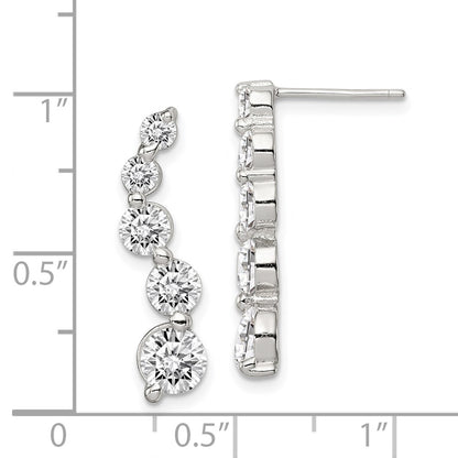 Sterling Silver Rhodium-Plated Polished Cz Journey Post Earrings