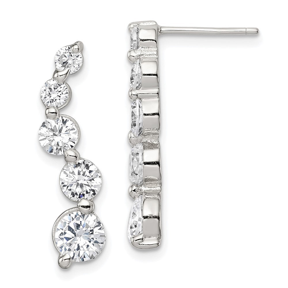Sterling Silver Rhodium-Plated Polished Cz Journey Post Earrings