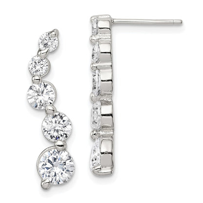 Sterling Silver Rhodium-Plated Polished Cz Journey Post Earrings