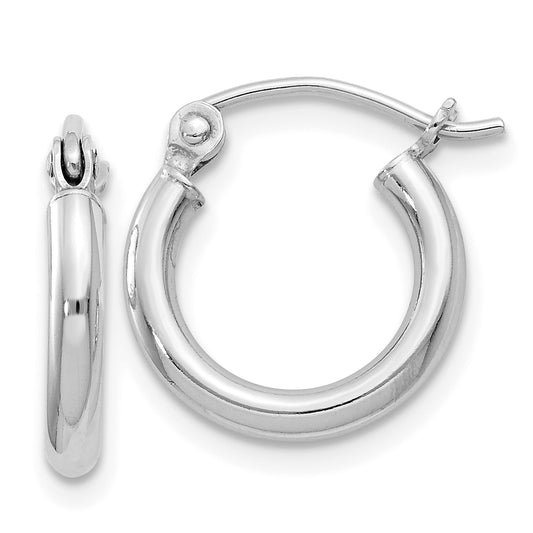 Sterling Silver Rhodium-Plated 2mm Round Hoop Earrings
