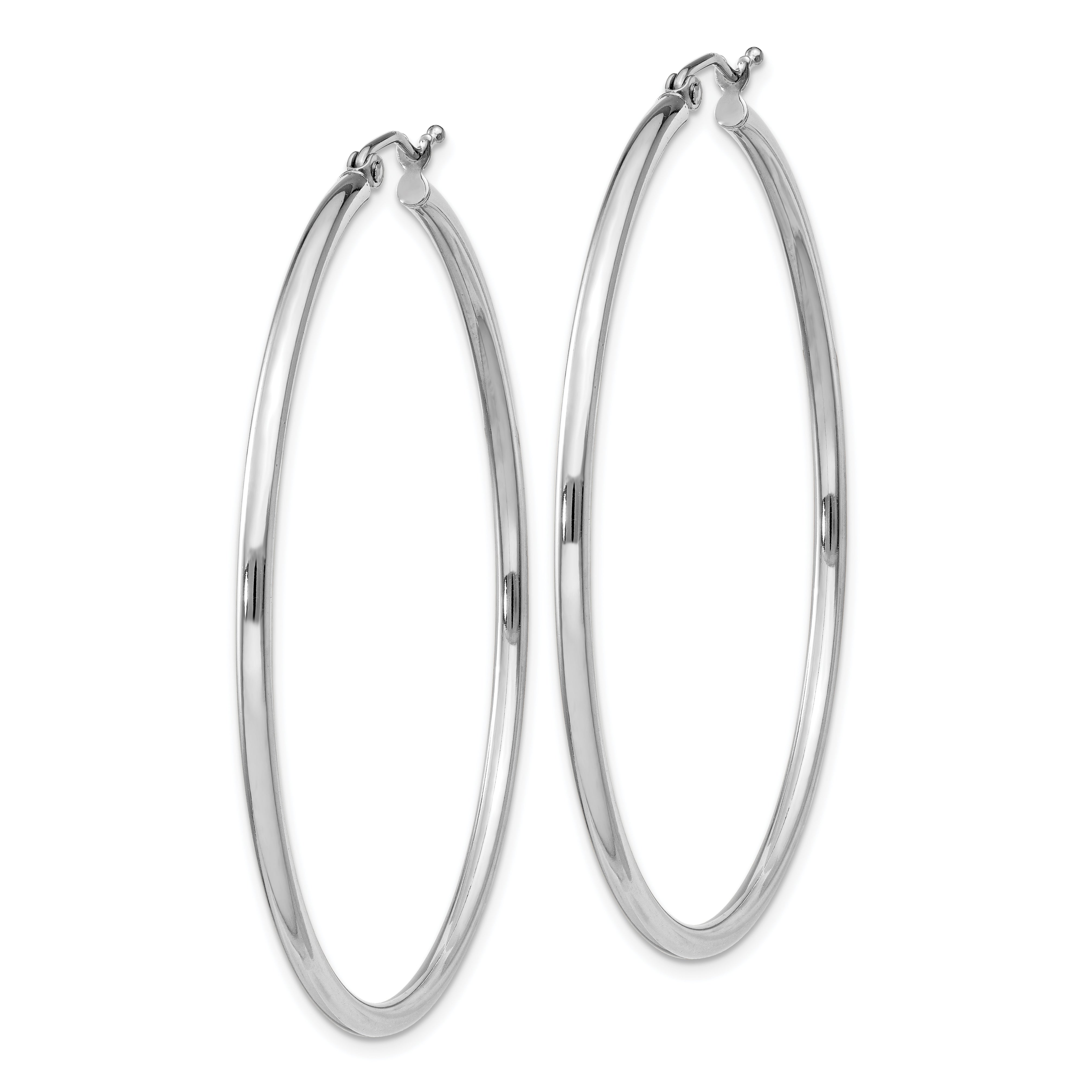 Sterling Silver Rhodium-Plated 2mm Round Hoop Earrings