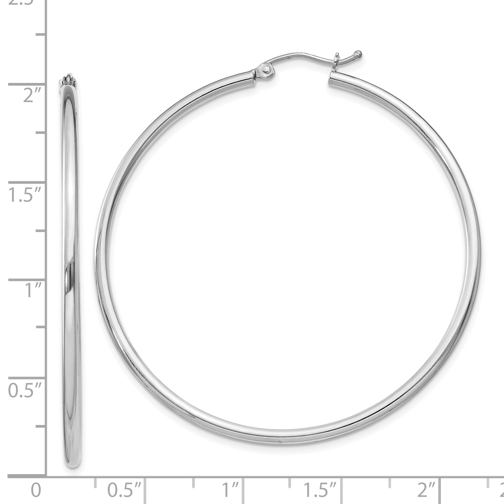 Sterling Silver Rhodium-Plated 2mm Round Hoop Earrings