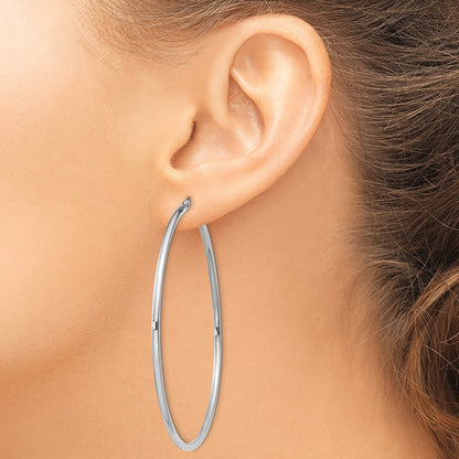Sterling Silver Rhodium-Plated 2mm Round Hoop Earrings