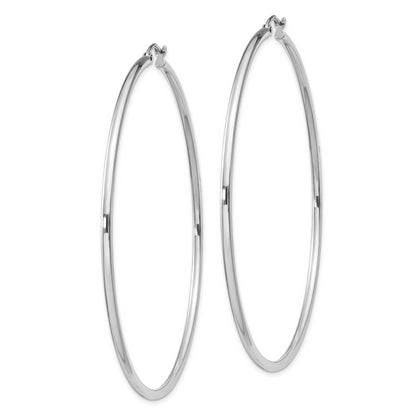 Sterling Silver Rhodium-Plated 2mm Round Hoop Earrings