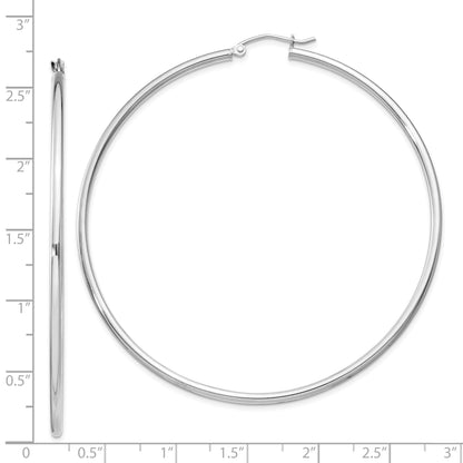 Sterling Silver Rhodium-Plated 2mm Round Hoop Earrings
