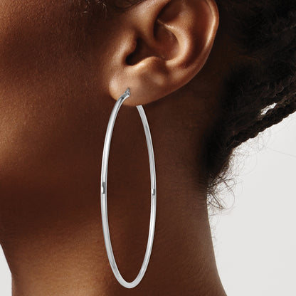 Sterling Silver Rhodium-Plated 2mm Round Hoop Earrings