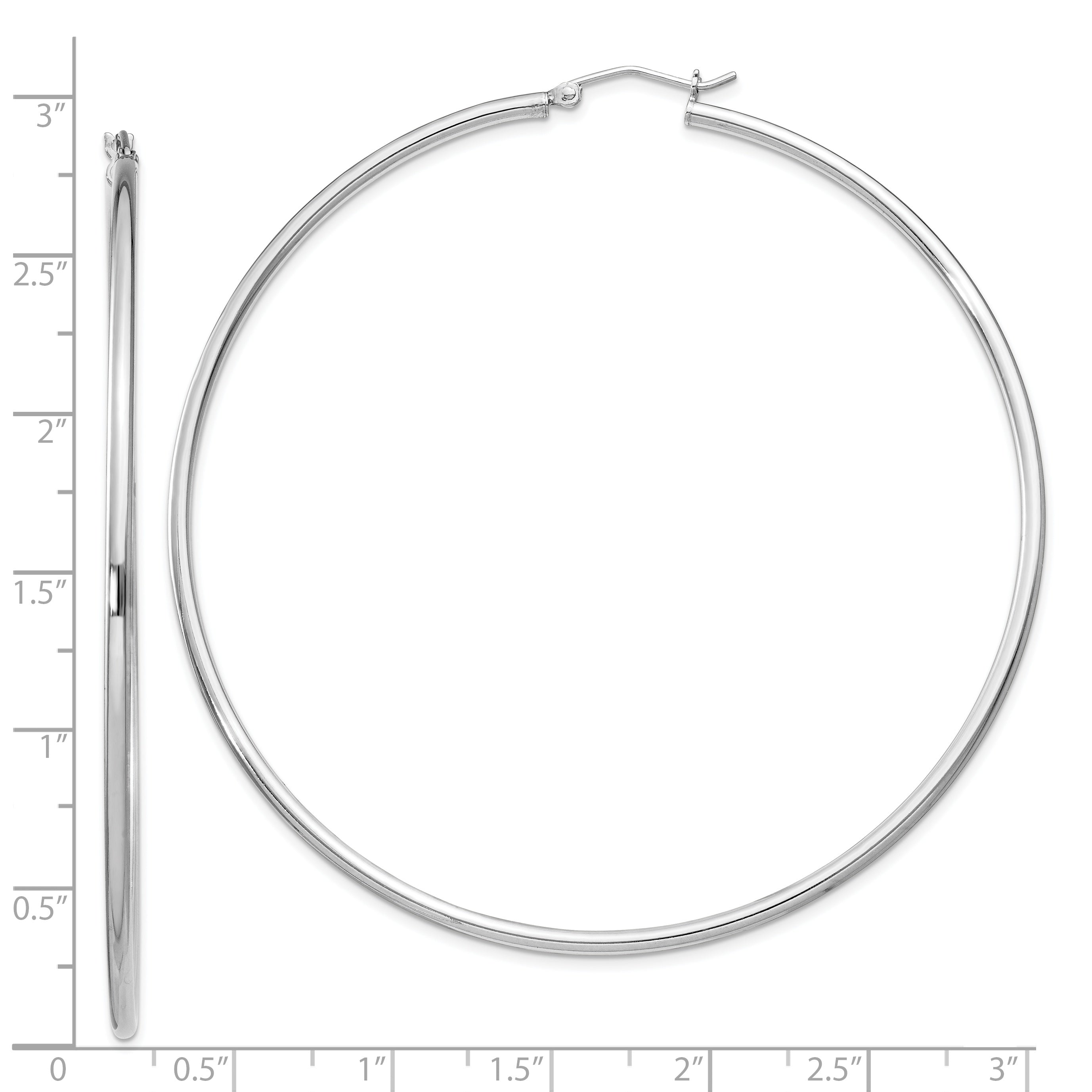 Sterling Silver Rhodium-Plated 2mm Round Hoop Earrings